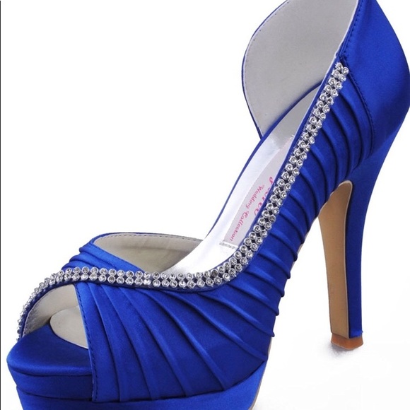 Shoes - Elegant park women high heel platform . Royalblue